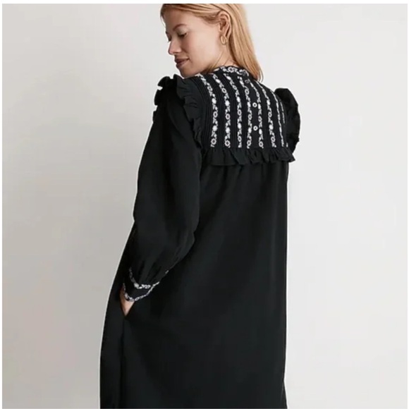Madewell Black Long Sleeve Dress with Embroidery - Picture 3 of 6